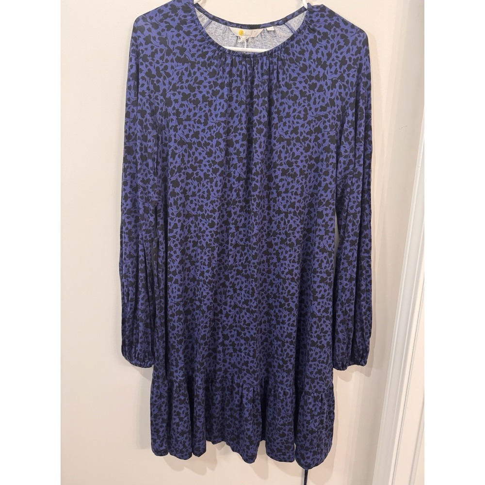 Boden Crew‎ Neck Blue Leopard Long Sleeve Tie Waist Midi Dress Sz 10R NWT Boho